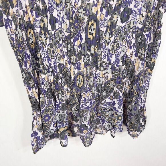 Only Necessities Plus Size 1X Top Purple Gray Floral Pleated Chiffon Fitted 1031 - Picture 6 of 8